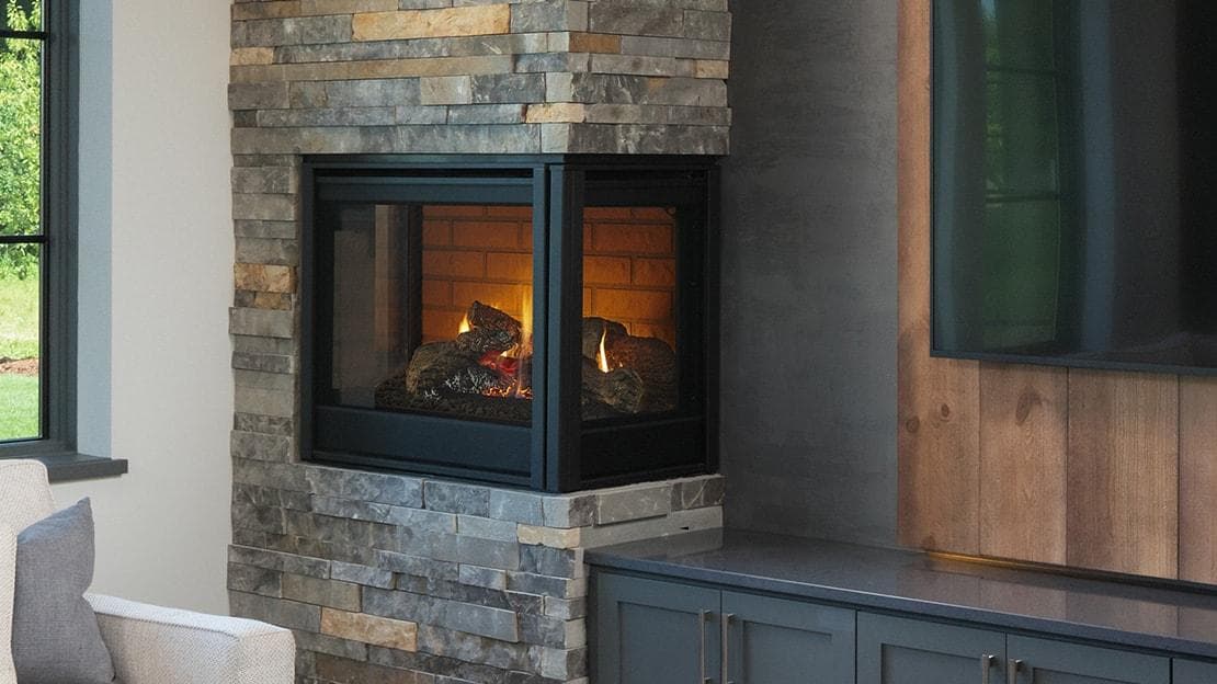 Heat & Glo Corner Two-Sided gas fireplace