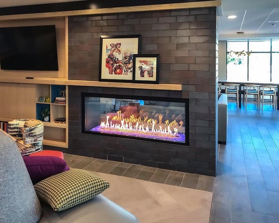 Modern linear gas fireplace in a Las Vegas living space