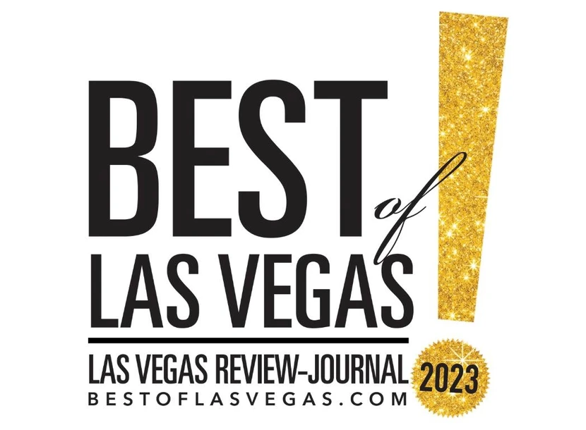 An image displaying the "Best of Las Vegas!" award badge for 2023 by the Las Vegas Review-Journal. "BEST of LAS VEGAS!" is written in bold black text with "LAS VEGAS REVIEW-JOURNAL" below it, and a gold starburst on the right with "2023" inside. This emblem highlights the best of Las Vegas proudly.